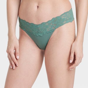 Women's Cotton Thong Underwear with Lace - Auden™ - 1 of 4