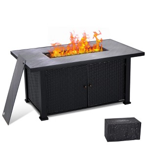 GustoWave 57 in. 50,000 BTU Outdoor Double Door Rectangular Propane Fire Pit Table with Lid, Lava Rock & Rain Cover - 1 of 4