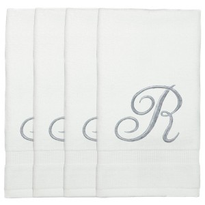 BC BARE COTTON Monogrammed Fingertip Towels, Personalized Gift, 11 x 18 Inches - Set of 4 - White - Silver Script - 1 of 1