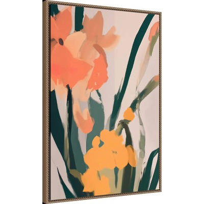 Large Floral Abstract Canvas Print with Beaded Bronze Frame