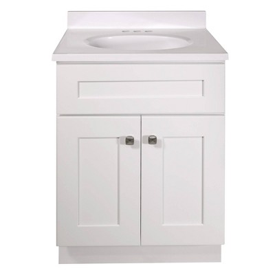 Brookings White Shaker 25" Bathroom Vanity with Marble Top