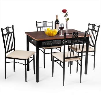 Tangkula 5 Piece Dining Set Wood Metal Table and Chairs Kitchen Furniture