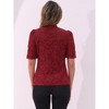 INSPIRE CHIC Women's Floral Lace Mock Neck Puff Short Sleeve Elegant Blouse - 3 of 4