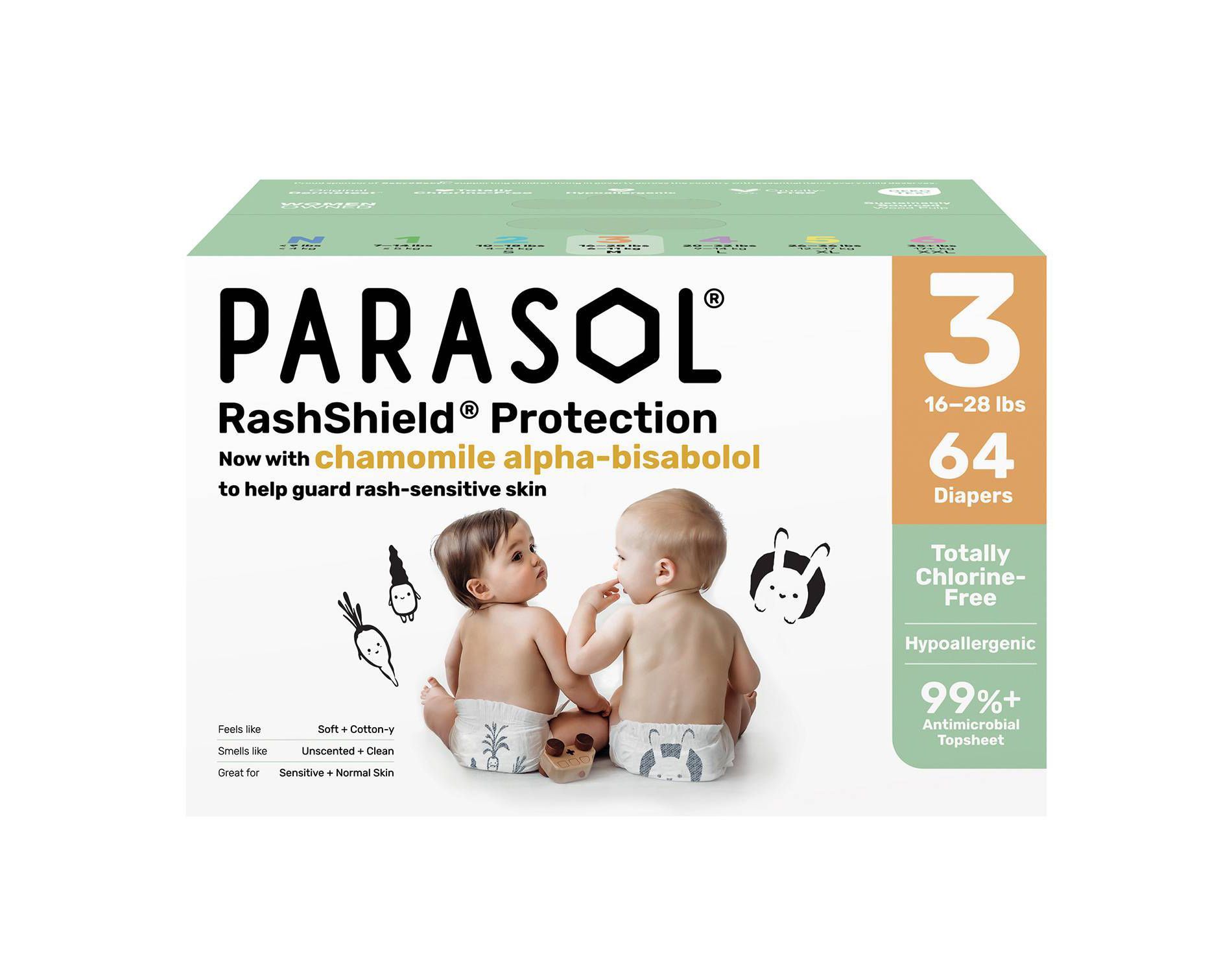 Parasol Chlorine-Free Diapers with RashShield Protection - Size 3 - 64ct
