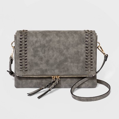 VR NYC Magnetic Closure Foldover Ring Crossbody Bag - Gray