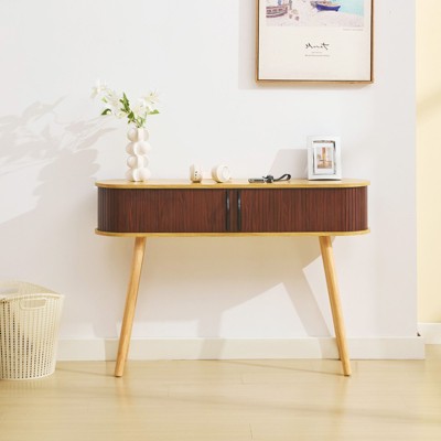 Hyleory Screened Sliding Door Storage Solid Wood Console Table, 46.25 Inch, Narrow Entryway Table for Hallway, Behind The Couch, Living Room,Foyer