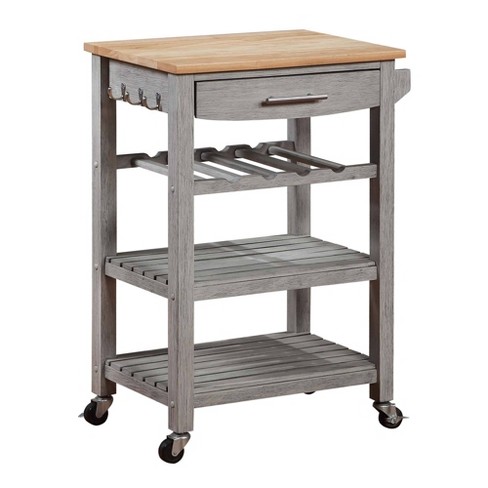 Ellaine 4 Tier Butcher Block Kitchen Cart With Drawer And Wine