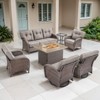 Belord Brown Wicker 7 Piece Patio Furniture Set with 5" Thick Cushions, 41" Propane Fire Pit Table Set with Swivel Glider Chairs and Club Chairs - 3 of 4