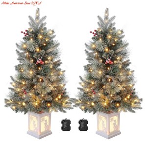 Home 3ft Christmas Tree Pre-Lit Artificial Christmas Tree with Snowflake Base, Flocked Snow 78 Warm White Lights 8 Lighting Modes, Xmas Holiday Decor - 1 of 4