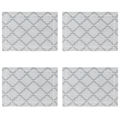 Gray Fabric Laser-Cut Hemstitch Placemats Set of 4