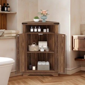Corner Bathroom Cabinet, Farmhouse Small Corner Cabinet with Barn Door & Adjustable Shelf - 1 of 4