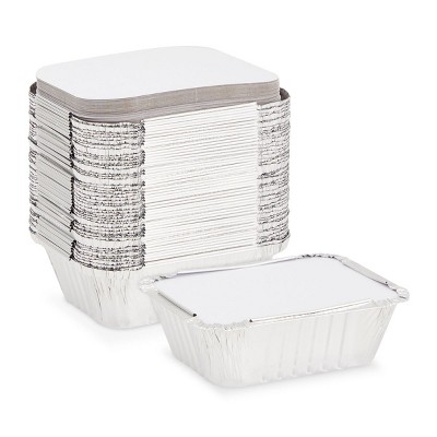 Stockroom Plus 50 Pack Foil Pan with Lids, Aluminum Tray, Disposable Food Container(5.5 x 4.5 x 1.57 In, 1 lb)