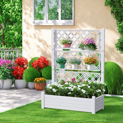 Maggift Planters, Large Outdoor Rolling Flower Box, Raised Planter with Drainage System for Climbing Plants, White, 43.4" * 18.26" * 59.3"