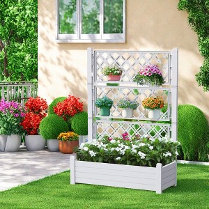 Maggift Planters, Large Outdoor Rolling Flower Box, Raised Planter with Drainage System for Climbing Plants, White, 43.4" * 18.26" * 59.3" - 1 of 4