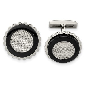 Black Bow Jewelry Stainless Steel & Black Plated Textured Round Cuff Links, 22mm - 1 of 3