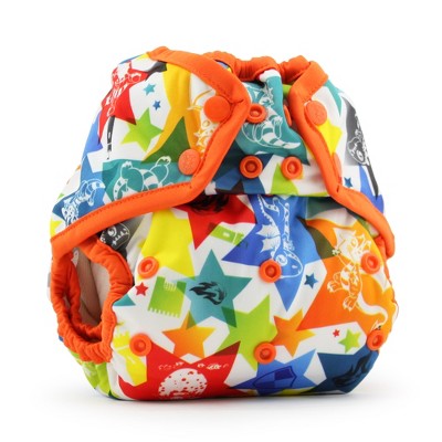 Image of Kanga Care Rumparooz Double Leg Gusset Reusable Cloth Diaper Cover One Size Snap | Dragons Fly - Poppy Orange 6-35 lbs