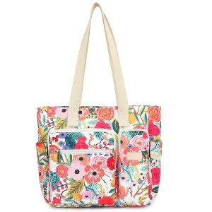Women Tote Bag with Muti-Pockets,Tote bag For 15.6 inch-16 inch Laptop(Flower) - 1 of 4