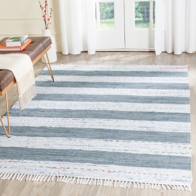 Ivory and Grey Striped Cotton Flatweave Rug