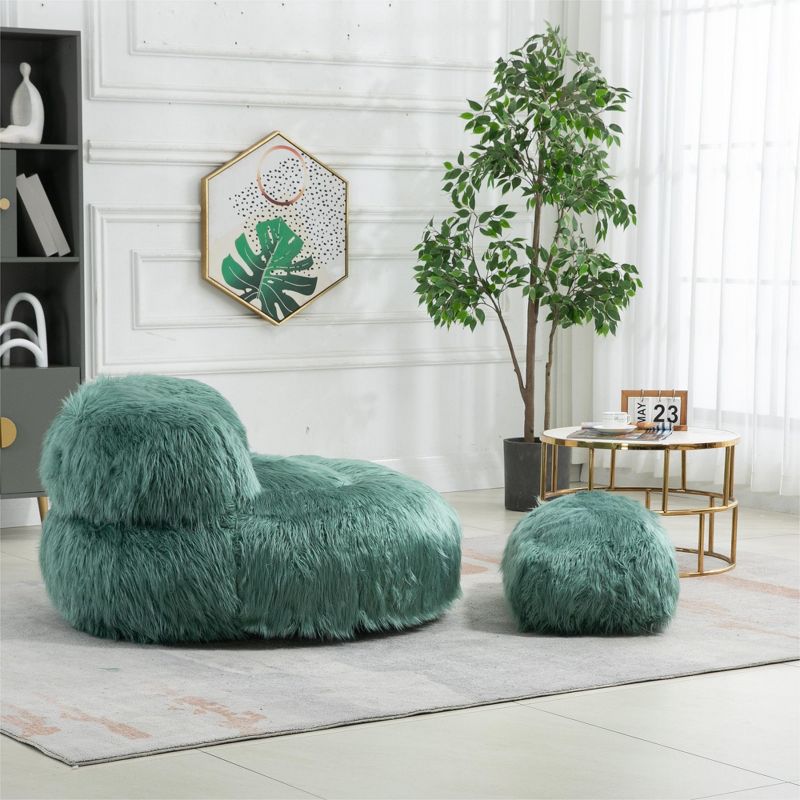 Lion Bean Bag Chairs And Ottoman,42.52" W Faux Fur Bean Bag Bucket Chair,Fluffy Lazy Sofa for Adults and Kids-Maison Boucle, 5 of 9