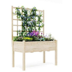 Raised Garden Bed w/Legs for Outdoors, Wooden Elevated Planter Box w/Trellis, Planter Liner for Backyard, Patio,Balcony,Bed Liner for Climbing Plants - 1 of 4