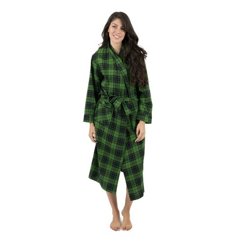 Leveret Womens Flannel Robe Plaid Black And Green L : Target