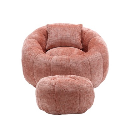 Cesicia Modern Extra Large Round Bean Bag Chair with Footrest, Chenille Fabric Lazy Sofa with Pillow, for Indoor use