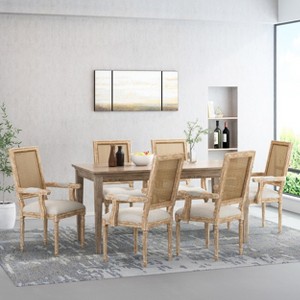 Christopher Knight Home Maria French Country Wood and Cane Upholstered Dining Chairs (Set of 6) - 1 of 4