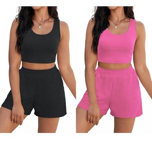 ATHLECHIC Women's Ribbed Knit Crop Tank Tops Short Sets with Pockets Travel Outfits 2 Pcs - 1 of 4