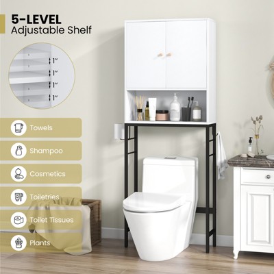 White Adjustable Over-the-Toilet Storage Cabinet with Doors