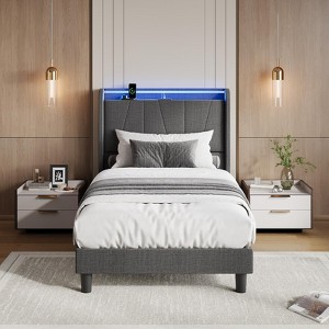 GustoWave Fabric Upholstered Platform Bed Frame, with Under Storage, Steel Slats - 1 of 4