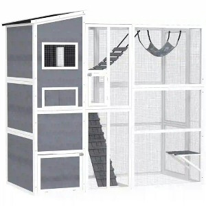 Resenkos Cat Cage, Cat Crate Kennel Enclosure Playpen,Cat Enclosure w/ 4 Tier Resting Rooms, 3 Platforms, 1 Soft Ladder, 2 Ramps, 1 Hammock, Gray - 1 of 4