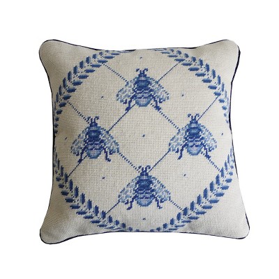 C&F Home White Bumblebee Needlepoint Pillow