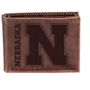 Evergreen NCAA Nebraska Cornhuskers Brown Leather Bifold Wallet Officially Licensed with Gift Box