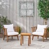 Christopher Knight Home Oleander Outdoor Acacia Wood 3 Piece Club Chair Chat Set with Cushions, Teak and White - 2 of 4