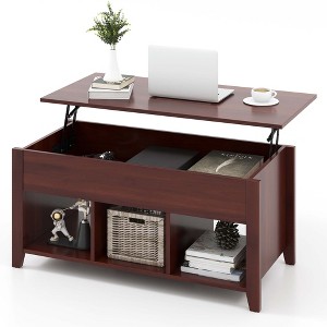 Costway Lift Top Coffee Table w/ Hidden Compartment and Storage Shelves Modern Furniture Brown - 1 of 4