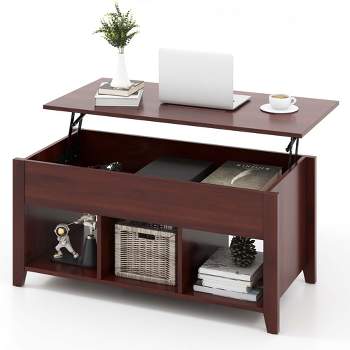 Costway Lift Top Coffee Table w/ Hidden Compartment and Storage Shelves Modern Furniture Brown