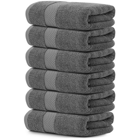 White Classic Luxury 100% Cotton Hand Towels Set of 6 - 16x30 Light-Grey