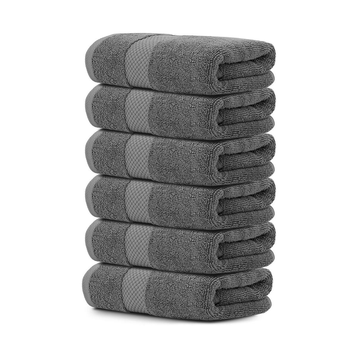 White Classic Luxury 100% Cotton Hand Towels Set of 6 - 16x30" Grey