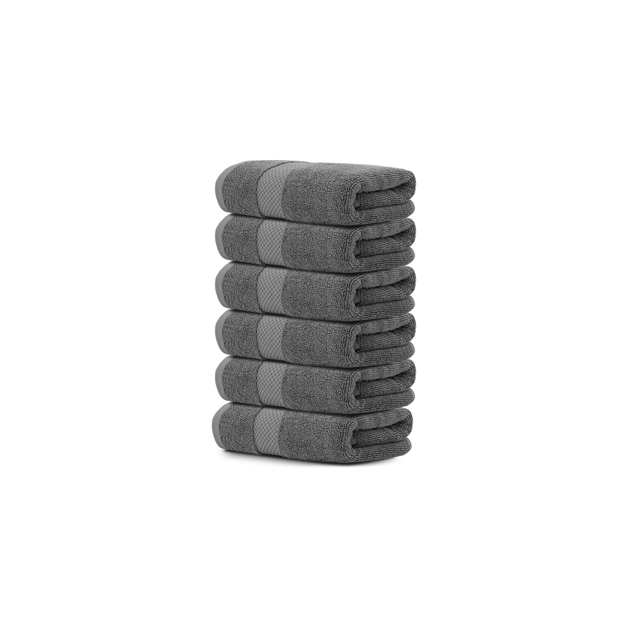 White Classic Luxury 100% Cotton Hand Towels Set of 6 - 16x30" Grey