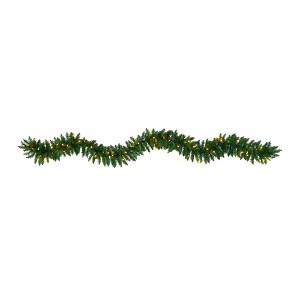 Nearly Natural 9-ft Christmas Pine Artificial Garland with 50 Warm White LEDs Lights - 1 of 2