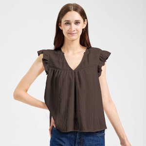 Women's Ruffle Cap Sleeve Blouse - Universal Thread™ Brown - 1 of 3