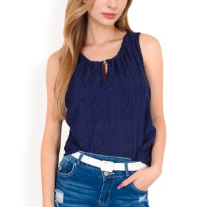 Anna-Kaci Women's Sleeveless Blouse with Keyhole Neckline and Geometric Eyelet Design - 1 of 4