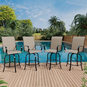 Outdoor Swivel Bar Set - High Top Glass Table & 2 Swivel Chairs, All-Weather Textile Fabric, Patio Bistro Set for Garden/Porch - 1 of 4