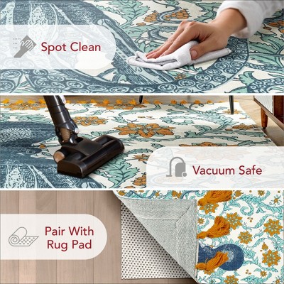 Handmade Octopus Floral Cotton Area Rug, 7'6" x 9'6", Multicolor