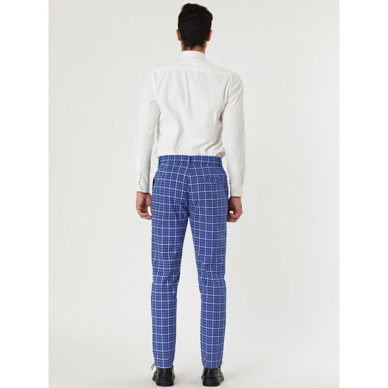 Lars Amadeus Men's Business Checked Printed Slim Fit Flat Front Plaid Dress Trousers, 5 of 7