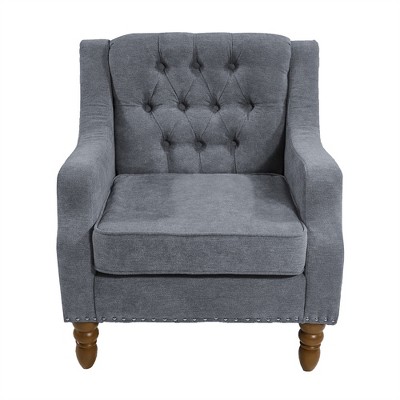 COWLOWN Vintage Tufted Accent Chair, Button Upholstered Armchair with Brass Studs for Living Room/Bedroom