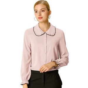 Allegra K Women's Sweet Ruffle Peter Pan Collar Long Sleeves Button Down Shirt - 1 of 4