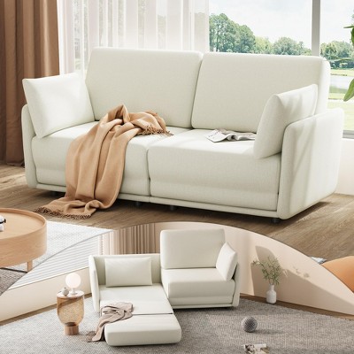 66 Inch Queen Size Sofa Bed, Queen Sleeper Sofa with 360G Linen Fabric&Pillows Suitable for Living Room