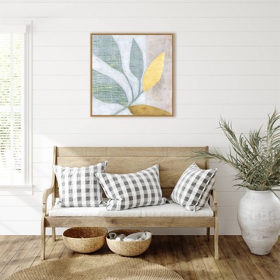 Veiled Garden Abstract Yellow and Green Framed Canvas Wall Art 30"x30"