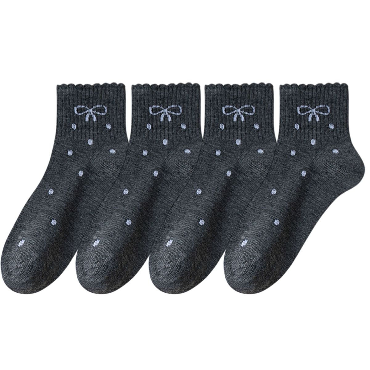 Anna-Kaci Women's Soft Cotton Ankle Socks with Bow Embroidery Polka Dot Design 4 Pairs - thumbnail 8